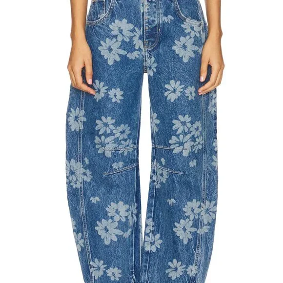 Good Luck Printed Barrel Leg Jeans Laser Daisy - Picture 4 of 5